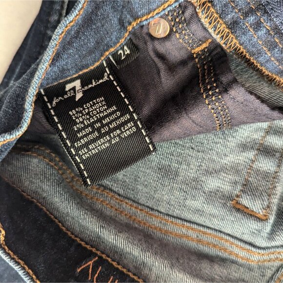 7 For All Mankind Ankle Skinny Jeans 24 Distressed Hem Dark Wash - Picture 6 of 11